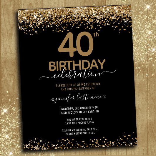 Papier 40e Anniversaire de la fête Invitation budgétaire