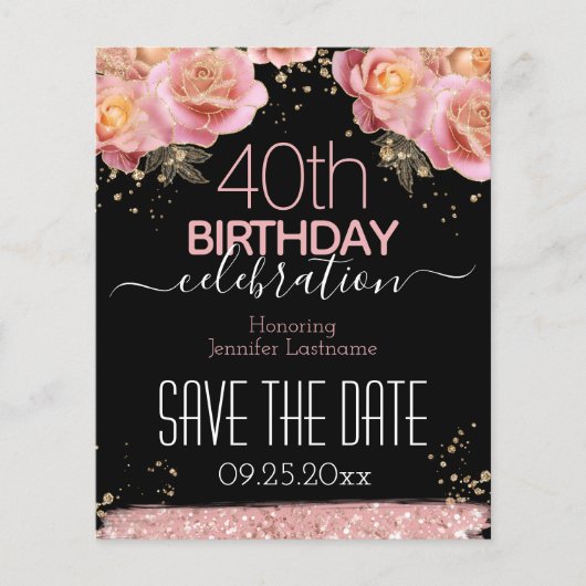 Papier 40e anniversaire Enregistrer la date Budget floral (Devant)