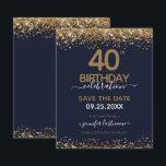 Papier 40e anniversaire Enregistrer la date Invitation bu<br><div class="desc">Elégante parties scintillant en or Faux avec des reflets chatoyants sur la bordure supérieure et inférieure. Tout le texte est ajustable et facile à changer pour vos besoins de partie. Grande élégante conception modèle de 40e anniversaire.</div>