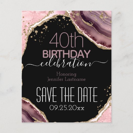 Papier 40e anniversaire Enregistrer la date Pink Agate Bu (Devant)