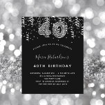 Papier 40e anniversaire invitation léopard noir argent<br><div class="desc">Une invitation moderne, élégante et glamour pour une fête de 40e anniversaire. Un arrière - plan noir, décoré de confettis argentés. Le nom est écrit avec un script de style moderne écrit à la main. Personnalisez et ajoutez les détails de votre fête. Le numéro 40 est écrit avec une police...</div>