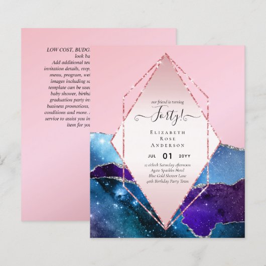 Papier 40e anniversaire Invitations Glamor Girly FUN mode (Devant / Derrière)