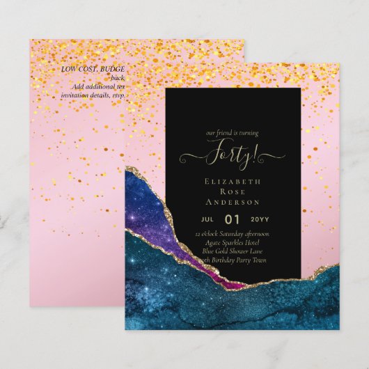 Papier 40e anniversaire Invitations Glamor Girly FUN mode (Devant / Derrière)