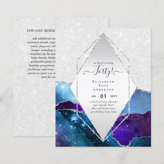 Papier 40e anniversaire Invitations Glamor Girly FUN mode (Devant / Derrière)