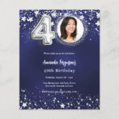 Papier 40e anniversaire marine bleu argent invitation pho (Devant)