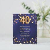 Papier 40e anniversaire marine bleu or étoiles invitation (Debout devant)