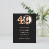 Papier 40e anniversaire noir rose d'or invitation photo (Debout devant)