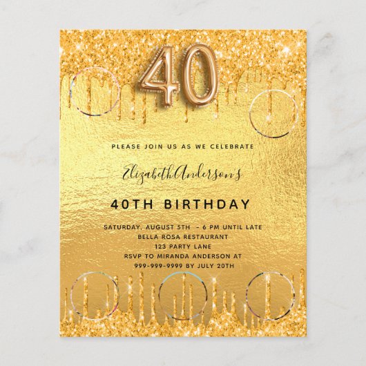 Papier 40e anniversaire parties scintillant d'or gouttes  (Devant)
