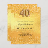 Papier 40e anniversaire parties scintillant or gouttes in (Devant / Derrière)