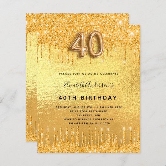Papier 40e anniversaire parties scintillant or gouttes in (Devant / Derrière)