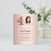 Papier 40e anniversaire rose invitation photo en or (Debout devant)