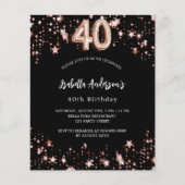 Papier 40e anniversaire rose noir invitation budget or (Devant)