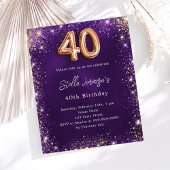 Papier 40e Anniversaire rose violet invitation en or