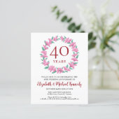 Papier 40e anniversaire Ruby Floral Wreath Invitation (Debout devant)