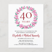 Papier 40e anniversaire Ruby Floral Wreath Invitation (Devant)