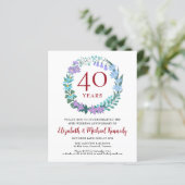 Papier 40e anniversaire Ruby Floral Wreath Invitation (Debout devant)