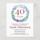 Papier 40e anniversaire Ruby Floral Wreath Invitation (Devant)