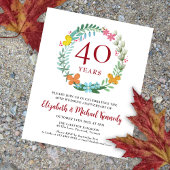 Papier 40e anniversaire Ruby Floral Wreath Invitation