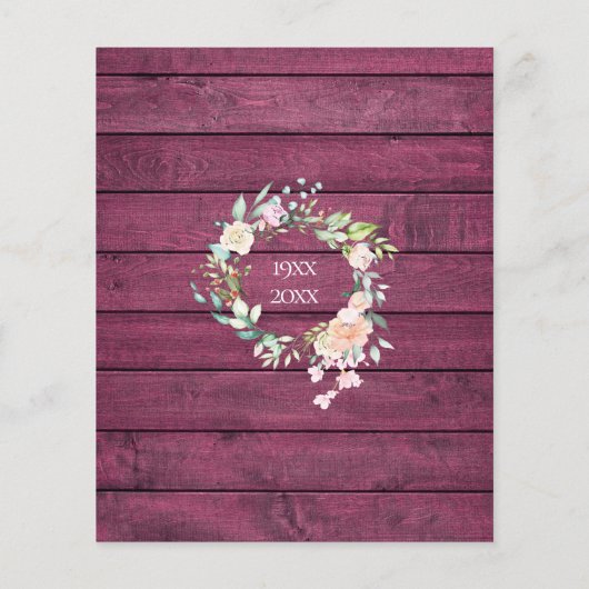 Papier 40e Anniversaire Ruby Rustic Bois Floral Invitatio (Dos)