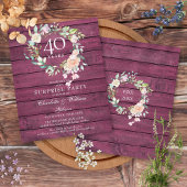 Papier 40e Anniversaire Ruby Rustic Bois Floral Invitatio