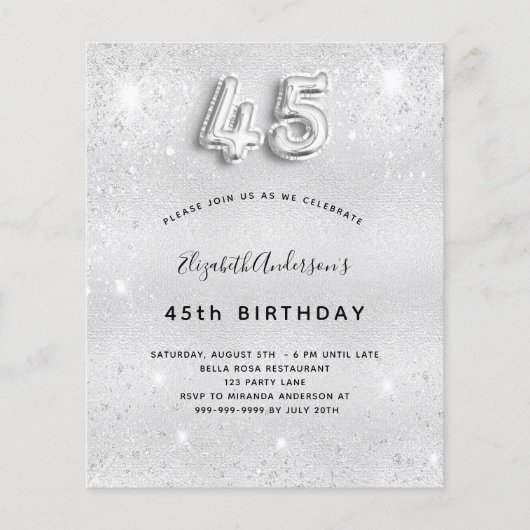 Papier 45e anniversaire argent parties scintillant budget (Devant)
