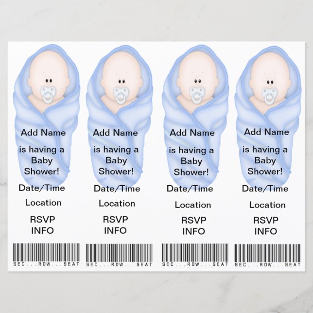 Papier 4 Bleu Douche Bébé Invitations - Faveurs Signets (Devant)
