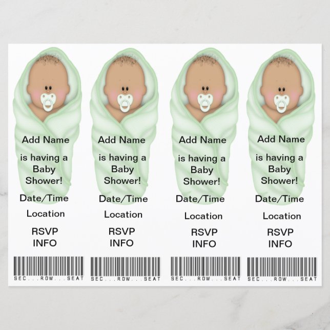Papier 4 Invitations de douche pour bébé - Faveurs Signet (Devant)
