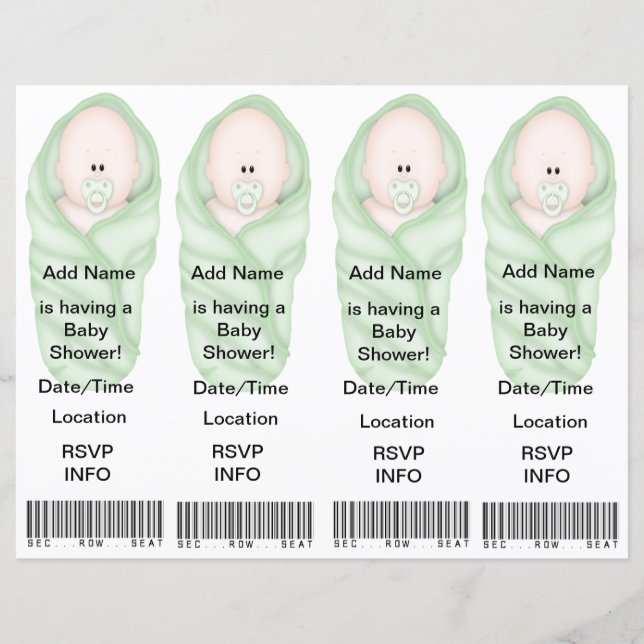Papier 4 Invitations de douche pour bébé - Faveurs Signet (Devant)