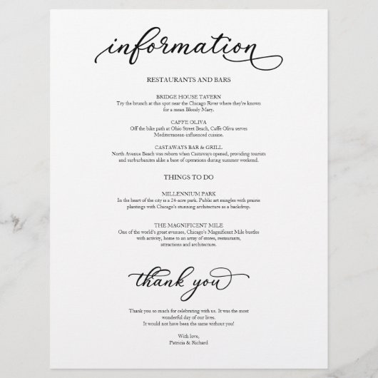 Papier 4 Jours Mariage Itinéraire Chic noir Script (Dos)