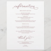 Papier 4 Jours Mariage Itinéraire Chic Rose Gold Script (Dos)