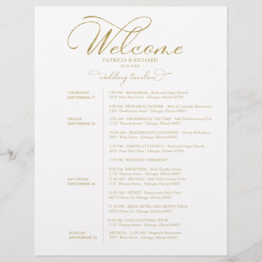 Papier 4 Jours Mariage Week-end Itinéraire Élégant Script (Devant)