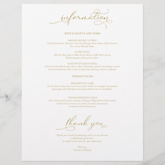 Papier 4 Jours Mariage Week-end Itinéraire Élégant Script (Dos)