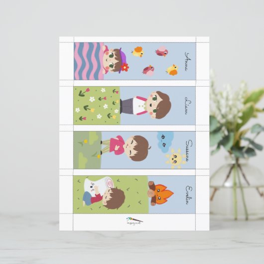 Papier 4 Kawaii Camping amis Signets modifiables (Debout devant)