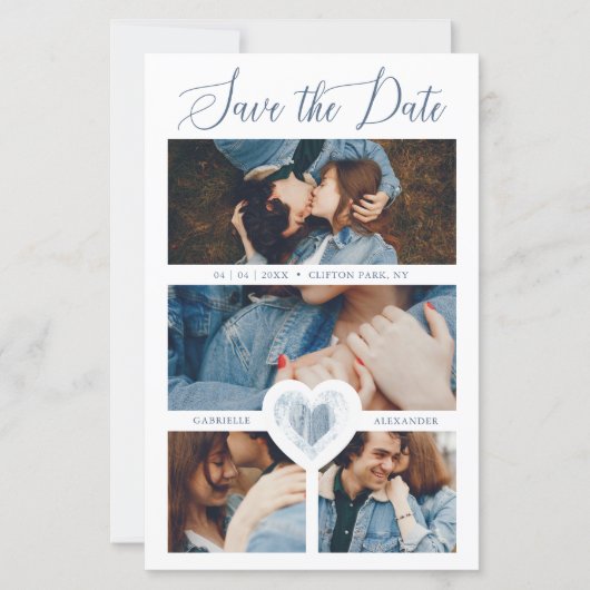 Papier 4 Photos Bleu Coeur Engagé Couple Session (Devant)