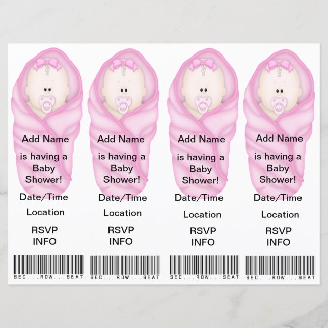 Papier 4 Pink Baby Shower Invitations - Faveurs Signets (Devant)