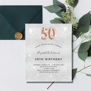 Papier 50e anniversaire argent rose or invitation