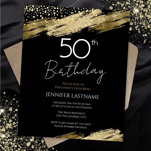 Papier 50e Anniversaire Budget de la fête Gold Black Invi