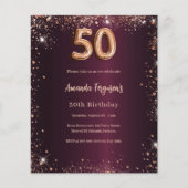 Papier 50e anniversaire burgundy rose or invitation (Devant)