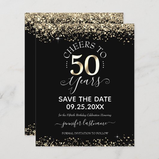 Papier 50e anniversaire d'or Enregistrer la date Invitati (Devant / Derrière)