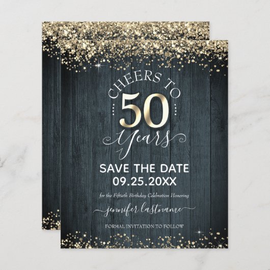 Papier 50e anniversaire d'or Enregistrer la date Invitati (Devant / Derrière)