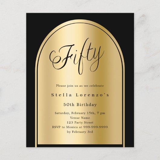 Papier 50e anniversaire en or noir l'arche script invitat (Devant)