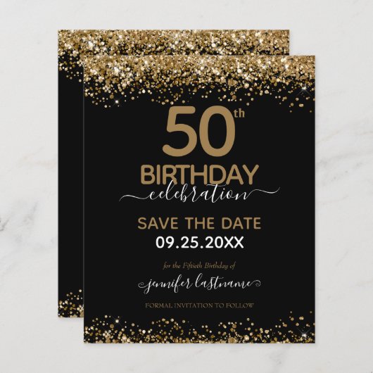 Papier 50e anniversaire Enregistrer la date Invitation bu (Devant / Derrière)
