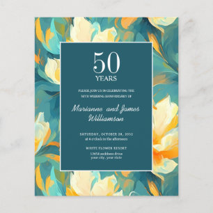 Papier 50e Anniversaire Fleur Peinte Orange Turquoise