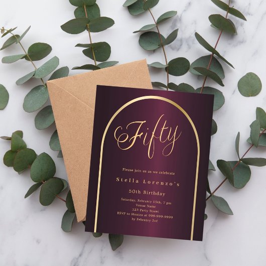 Papier 50e anniversaire l'invitation de l'arc d'or de Bou