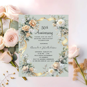 Papier 50e anniversaire mariage florals or invitation