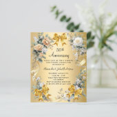 Papier 50e anniversaire mariage invitation à l'or floral (Debout devant)