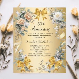 Papier 50e anniversaire mariage invitation à l'or floral