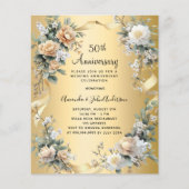 Papier 50e anniversaire mariage invitation florale or (Devant)