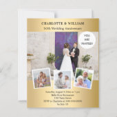 Papier 50e anniversaire mariage invitation photo or (Devant)