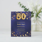 Papier 50e anniversaire marine bleu or étoiles invitation (Debout devant)